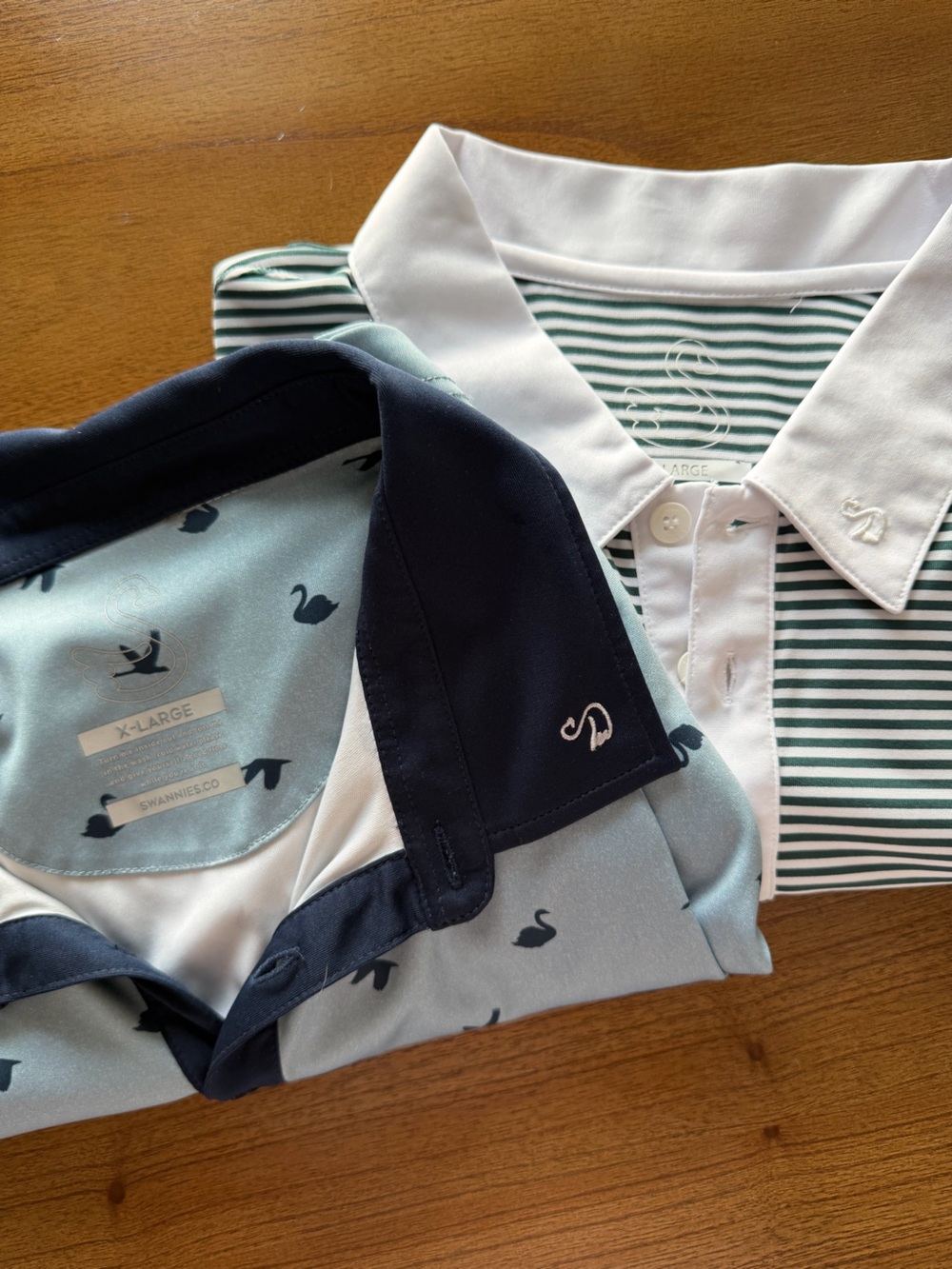 Swannies golf Mens lof of two polos shirts Light Blue and striped olive green